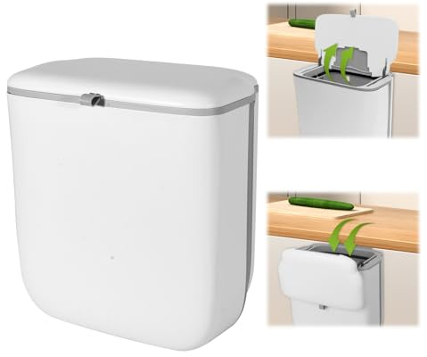 Lnopever Poubelle Murale 13.6L, RéUtilisable Petite Poubelle Cuisine De Porte Sous éVier Pour Salon, Cuisine, Camping-Car (Blanc)