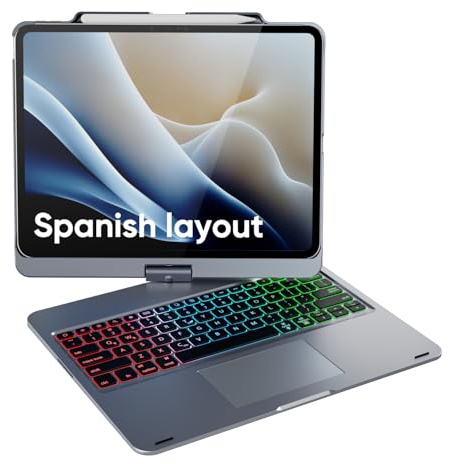 doqo iPad Air 13 & iPad Pro 13/12.9 Tastatur Hülle mit Trackpad,360°drehbar | Laptop-ähnliches Tippen,Beleuchtete,für iPad Air 13 M4/M3/M2,Pro 13 M5/M4,Pro 12.9 (3.–6. Gen) mit Stifthalter