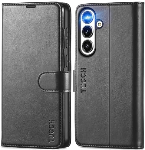 TUCCH Hülle für Galaxy S25 FE 5G 6,7 2025, Handyhülle, Schwarz | Ständer, RFID Blocker, 4 Kartenfächer, Magnetische Klapphülle, Stoßfeste TPU-Innenschale, PU-Leder, Schutzhülle