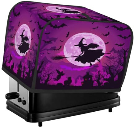 4-Scheiben-Toaster-Abdeckung, violett, Halloween, Mond, Nacht, Hexe, Staubschutz für Brotmaschine, kleines Küchengerät
