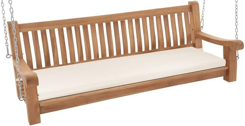 CLP Schaukelbank wetterfest Joyce mit Sitzkissen, robust massiv Teakholz, mit Armlehne und Ketten, Gartenbank für Terrasse und Balkon, Farbe:Creme, Größe:166x48x8 cm