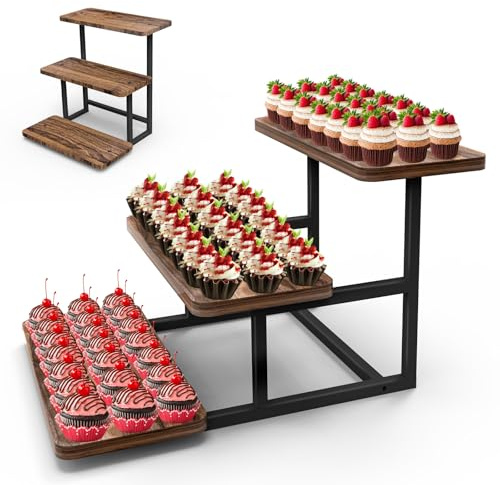 GHWMYD 3 Etagen Kuchen und Cupcake Ständer aus Holz, Etagere für Desserts, Donuts, Kekse, Macarons, Obst, Hochzeit Geburtstag Mottoparty Tortenständer Dekoration (Treppenstil)