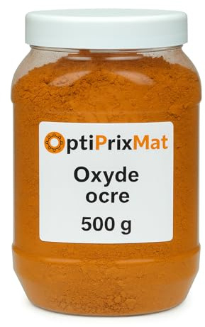 Pigment oxyde de fer poudre – Couleurs intenses et durables – Béton, enduit, peinture, chaux, plâtre – 500 g – Noir, Rouge, Jaune, Marron, Blanc dioxyde de titane, Ocre Orangé (Ocre orangé)