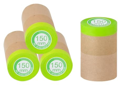 MORETATA 4 Rolls Masking Paper for Spraying, 150mm x 15m Pre-Taped Masking Film for Painting, Tape and Drape Paint Masking Paper for Car Wall Frame Floor Furniture Protection (Brown)