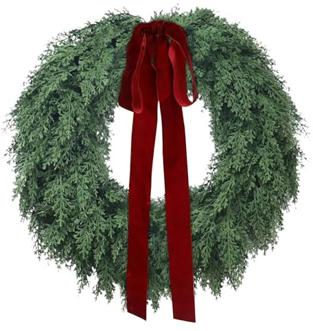 Decoraciones navideñas Corona de cedro de tacto natural verde (verde, 50 cm)
