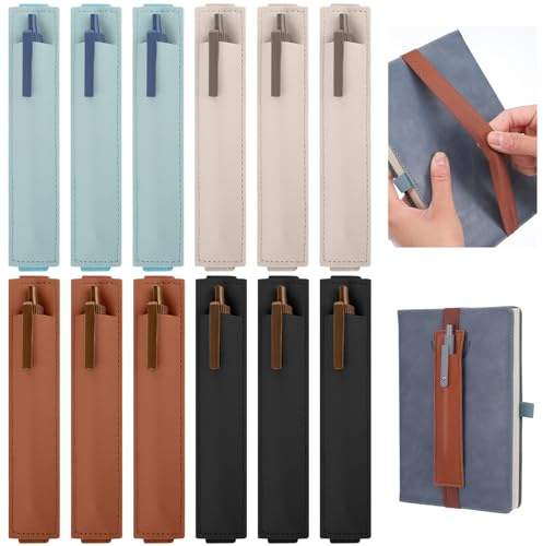 TIESOME 12 PCS Elastic Pen Holder for Notebook, Adjustable Band Pen Holder PU Leather Pencil Holder Loop Pencil Holder Case for Notebook Planners Binders Books(4 Colors)
