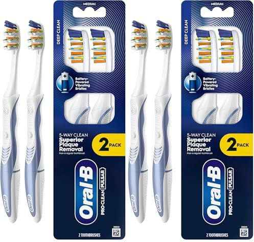 ORAL-B PRO-Clean Pulsar Battery-Powered Toothbrush – Superior 5-Way Plaque Removal – Medium Bristles, 2X (Pack of 2)