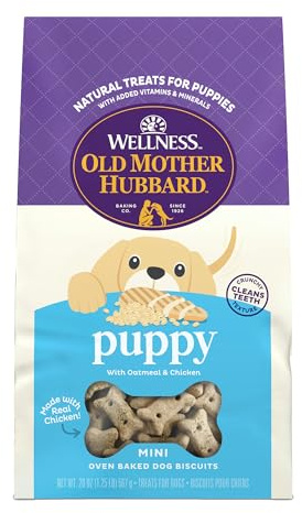 Old Mother Hubbard Wellness Puppy Dog Biscuits, Natural, Training Treats for Puppies, Oatmeal & Chicken Flavor, Mini Size, (20 Ounce Bag)