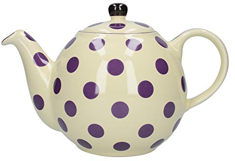 London Pottery Globe Polka Dot Teapot with Strainer, Ceramic, Ivory/Aubergine, 4 Cup (900 ml)