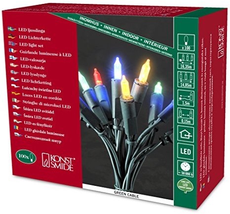 Konstsmide Next Generation 100 Static LED Traditional Style Christmas Fairy Lights Set / For Indoor Use (IP20) / 100 Multi Coloured Diodes / Green Cable String Lights