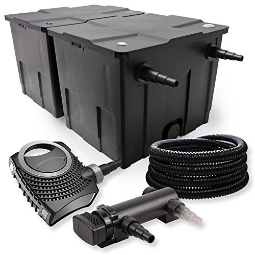 SunSun Komplettset: CBF-350B Teichfilter bis 60000 L Teichfilteranlage als Durchlauffilter, NEO7000 SuperEco Teichpumpe 7000l/h 50W, CUV-318 Teichklärer UVC Klärer mit 18W, 25m Teichschlauch 25 mm