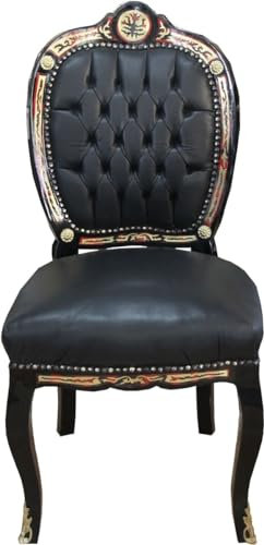 Casa Padrino Luxus Barock Stuhl mit Echleder Bezug 50 x 65 x H. 110 cm - Luxus Schreibtisch Stuhl