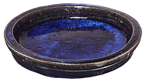 Dehner Untersetzer für Blumentopf Dang, rund, Ø ca. 28 cm, Höhe ca. 4 cm, Keramik, glasiert, dunkelblau