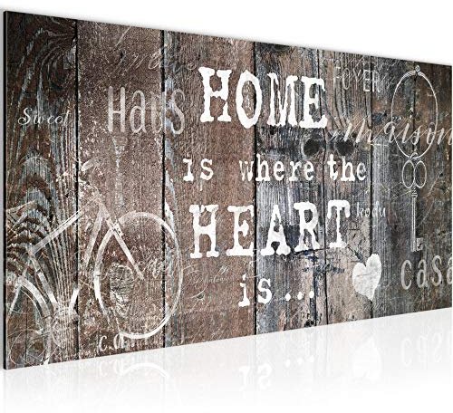 Runa Art Wandbild Home 1 Teilig 100 x 40 cm Modern Bild auf Vlies Leinwand Holzoptik Wohnzimmer Beige Braun 023012b
