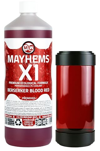 Mayhems - X1 Premixed PC Coolant - Computer Water Cooling Fluid - Liquid Cooling, Eco Friendly Series, 1 Litre, Berserker Blood Red