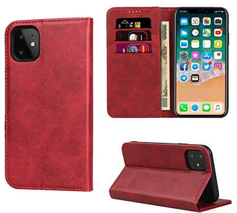 Copmob Case Compatible with iPhone 11,Premium Flip Leather Wallet Case,[3 Card Slots][Magnetic Closure][Stand Holder],Protective Cover Case Compatible with iPhone 11 - Red