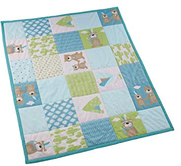 Bio Krabbeldecke Patchwork Design 100% Bio-Baumwolle (kbA) GOTS zertifiziert, Bär, 120 x 145 cm