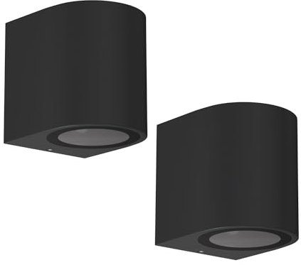 ledscom.de 2 Stück Wandleuchte ALSE Downlight für außen, schwarz, Aluminium, rund, inkl. GU10 LED Lampe, 450lm weiß