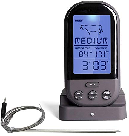 ThreeH Thermomètre à Viande BBQ Sans fil pour Griller le Thermomètre Cuisson au four Fumeur Avec Sonde à Lecture Instantanée Noir