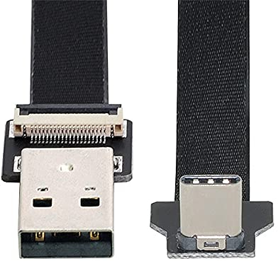 xiwai Câble FPC plat et fin coudé vers le haut 0,2 m USB 2.0 type A mâle vers USB-C Type-C mâle pour FPV, disque et téléphone