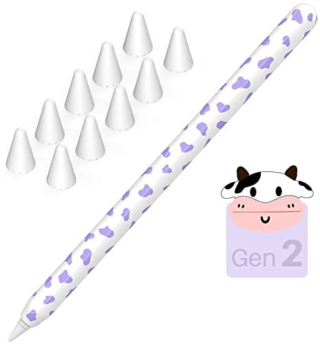 NIUTRENDZ Cow Print iPencil Case for Apple Pencil 2nd Generation Case Cover Silicone Protective Sleeve Skin with 10pcs Apple Pencil Tips Cover (Apple Pencil 2nd Generation, Purple)