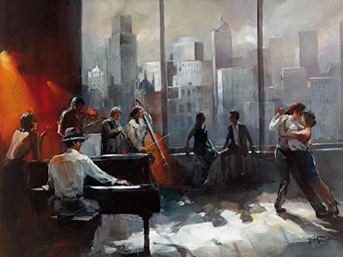 Feeling at home Bild auf gerollter Leinwand, Zimmer mit Aussicht II Haenraets Willem – europäischer horizontaler Kunstdruck für Bar, Tango, Restaurant, Abendessen, Klavier, Musik, figurative Leinwand,
