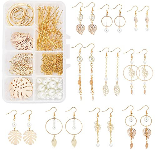 SUNNYCLUE 1 Boîte DIY Faire 10 Paires Boucles d'oreilles Feuilles Perles Kit de Démarrage Y Compris des Charmes de Feuilles Anneaux de Liaison Géométriques Perles Perles Boucle d'oreille Fournitures