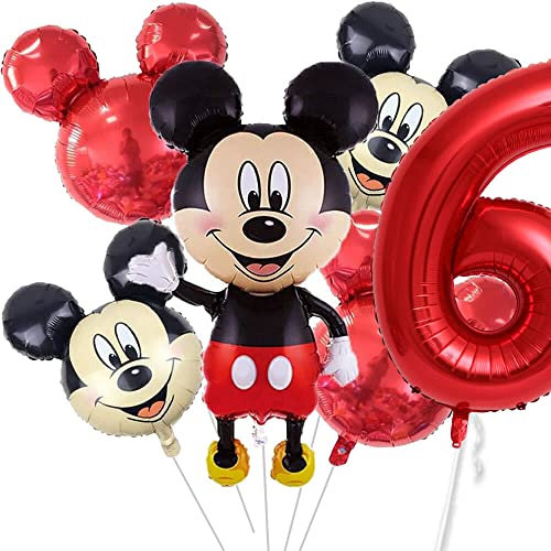 XXL-Ballon-Set * Mickey Mouse * als Deko für Kindergeburtstag und Mottoparty | mit Zahlen von 1 bis 19 | Micky Maus Geburtstag Party Kinder Ballondeko Partydeko, Edition: 6. Geburtstag