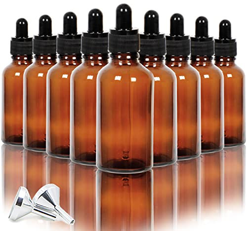 Youngever 16 Pack 50ML Amber Glass Dropper Bottles for Essential Oil, 2 Stainless Steel Mini Funnels