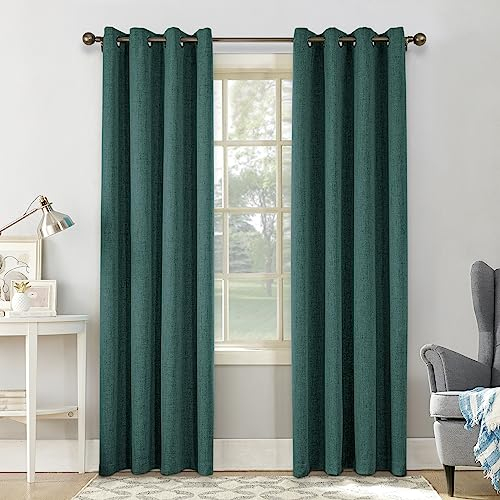 CUCRAF Vorhang 100% Blickdicht Leinen Gardinen mit Ösen Verdunklungsvorhänge Gardinen Waldgrün H225 x B140 cm 2er Set, Thermovorhang Kälteschutz Schallschutz Vorhang für Wohnzimmer Schlafzimmer