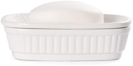 Porte-Savon en céramique, Porte-Savon Auto-drainant, Porte-Savon Double Couche, Porte-Savon Blanc drainant pour Salle de Bain, Douche, Cuisine, Style Vintage Minimaliste, Garde Le Savon au Sec,