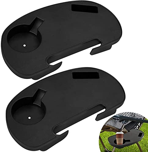AKOFIC Porte-Gobelet, Lot de 2 Plateau Latérales de Chaise Table D'appoint, Plateau de Téléphone Facile à Clipser pour Chaises de Pêche Chaises Longues Camping Transat Jardin Fauteuil Plage