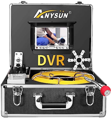 Anysun Endoskopkamera mit Licht, 30M Inspektionskamera mit DVR Recorder, Rohrkamera Kanalkamera Wasserdicht IP68, Industrie Endoskop Kamera mit 7-Zoll-LCD-Farbmonitor 1000 TVL (8GB SD-Karte Enthält)