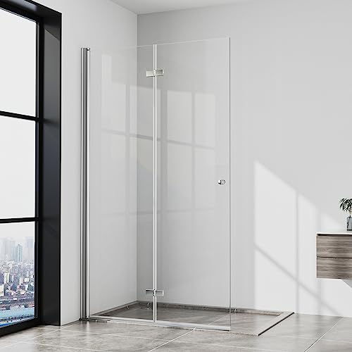 Boromal Walk in Dusche Walkin Dusche 76x185cm Faltbar Walk-in Duschabtrennung Walk in Duschwand 6mm ESG Glas, Montage auf Duschewanne oder Fliese