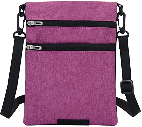 ihreesy Sac Bandoulière pour Téléphone Portable, Pochette de Voyage Étanche Pochette Tour de Cou Voyage en Nylon Grande Capacité Pochette à Bandoulière pour Document, Téléphone, Passeport,Rose Rouge