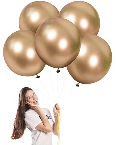 Luftballons Metallic Champagner Gold Groß 45cm/18 Zoll für Party Glänzende,5 Stück Riesen Metallisches Chrom Latex Luftballons XXL Runde Helium Ballons für Geburtstag,Hochzeit,Babyparty Weihnachts