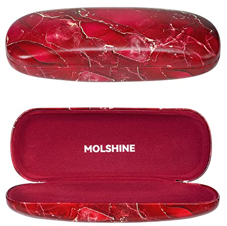 molshine Hartschalen-Brillenetui aus PU-Leder,tragbares Reise-Brillentasche für Männer,Frauen,Mädchen,Reisen,Studium,Arbeit(Rot)