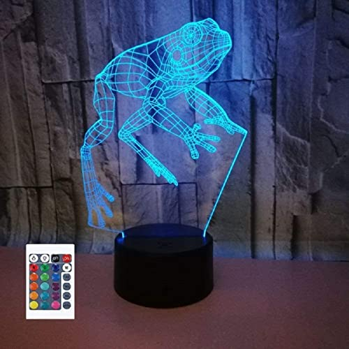 SUPERRUIDALONG 3D Frosch Fernbedienung 16 Farben Nachtlichter Illusion Acryl LED Tisch Nachttisch Lampe Kinder Schlafzimmer Schreibtisch Dekor Geburtstag Geschenke Spielzeug für Kinder