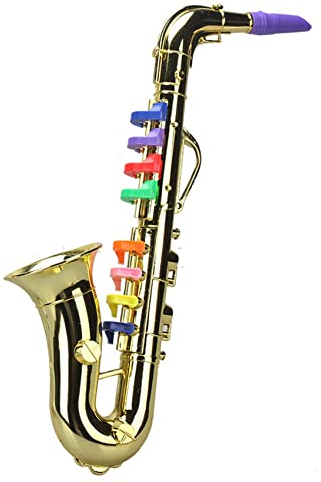 RUIZHU Saxophon 8 Farbige Tasten Metallic Simulation Requisiten Spielen Mini Musikblasinstrumente für Kinder Geburtstag Spielzeug Gold