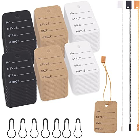 Glarks 1700Pcs Price Tag Kit - 3.5cm x 5cm Marking Labels With Hang Strings and Metal Gourd Pins - 3 Colors Blank Paper Display Tags for Clothes and Clothing