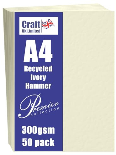 Craft UK 2393 kartong, A4, elfenbensvit, återvunnen, hamrat, 300 g/m², 50 ark