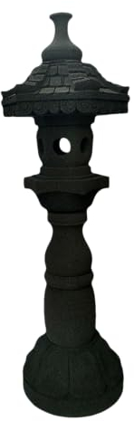 IDYL Lavastein Stein Laterne Kaiserpagoda| Höhe 145 cm | frostfest | Asiatische Garten-Dekoration | massives Naturprodukt | Handarbeit | Steinlaterne | Wege-Teich-Dekoration | schwarz