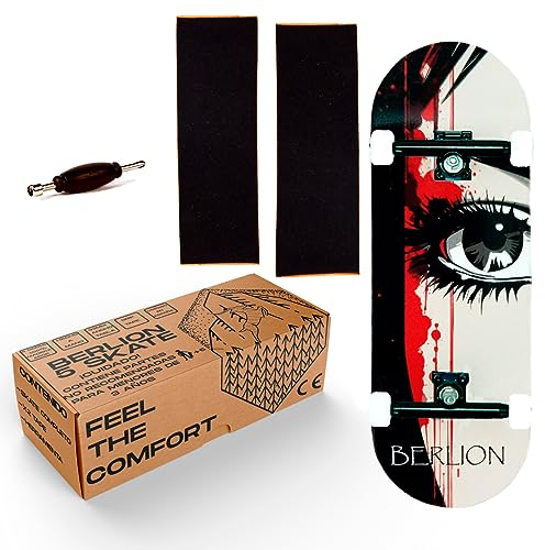 BERLION Professionelle Fingerskate aus Holz Pro, Mini-Skateboard, kleines Fingerboard, Schleifen und Räder, Anti-Stress-Spielzeug (Red Black)