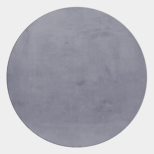 Carpettex Hochflor Teppich Wohnzimmer Shaggy Flokati Teppich Modern Einfarbig 200 cm Rund Grau - Teppich Schlafzimmer Weich Flauschig Waschbar Teppich Küche Esszimmer - Langflor Teppiche