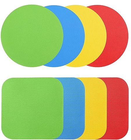 8 Stück Gummi Glasöffner Greifer, Quadratische und Runde Flaschenöffner, Multifunktional Rutschfester Glasöffner Hitzebeständig Silikon Untersetzer für Senioren Schwache Hände (4 Farben)