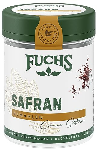 Fuchs Gewürze - Safran gemahlen - würziges Aroma für leichte Gerichte - natürliche Zutaten - 0,4 g in wiederverwendbarer, recyclebarer Dose