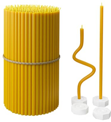 Bienenwachs kerzen für Zuhause - 100 schlanke Tropfenkerzen + 4 Halter, ganz natürlich für kirchliche Gebete, Hanukkah, Geburtstagskuchen, Weihnachten und Advent