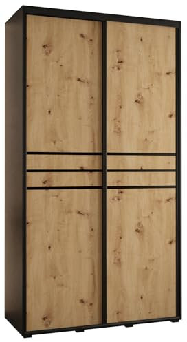 MEBLE KRYSPOL Davos 10 140 Schrank mit Zwei Schiebetüren für Schlafzimmer - Moderner Aufbewahrungsschrank mit Kleiderstange und Regalen - 235,2x140x60 cm - Schwarz Artisan Schwarz