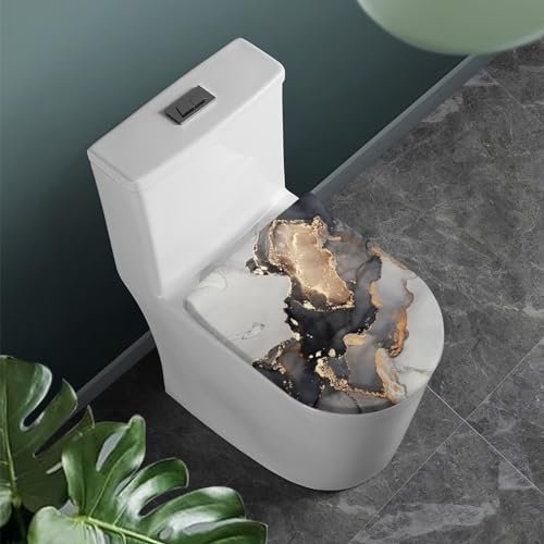 COEQINE Toilettendeckelbezug mit Marmor-Druck, länglich, grau-goldener Marmor, weicher WC-Deckelbezug, Sitzbezug für Zuhause, Schlafzimmer, tragbar