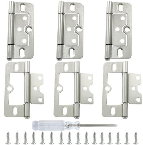 Biaungdo Lot de 6 charnières de porte sans mortaise de 7,6 cm - Charnières d'armoire vintage - Charnière de porte antique avec vis pour porte, fenêtres, armoire, placard (nickel blanc)